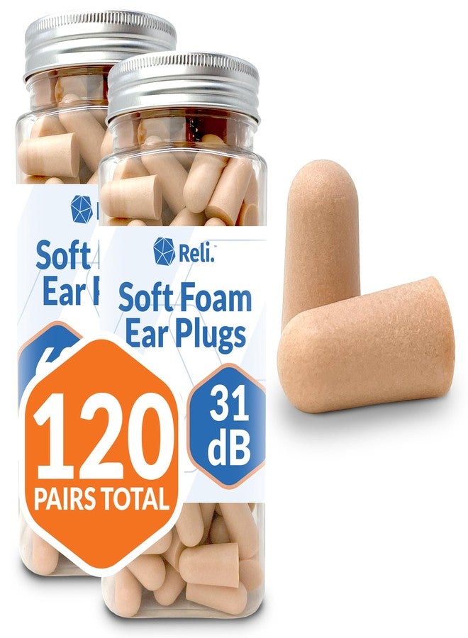 Reli. Foam Ear Plugs (120 Pairs Bulk) 31 dB NRR | Disposable Foam Ear Plugs for Sleeping Noise Cancelling | Blocks Loud Snoring, Concerts, Travel, Noise Reduction (Peach) - Image 1